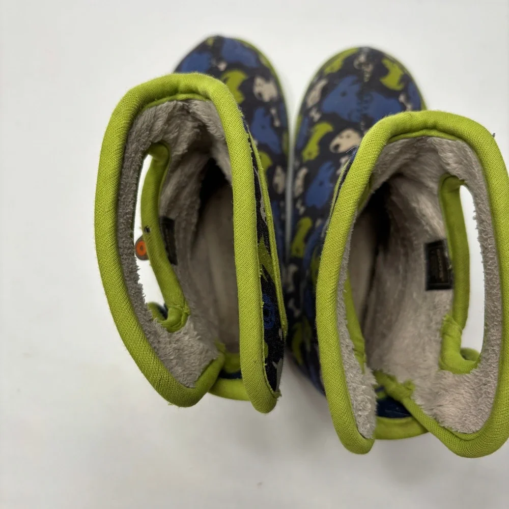 Baby Bogs Puppy Dog Print Rain Boots Blue Green w Handle Toddler Boy Sz 10 Shoes